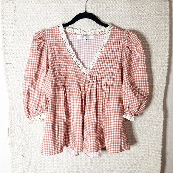 HUNTER BELL Tops - HUNTER BELL terracotta gingham Mia puff sleeve top S